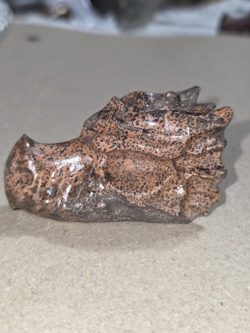 Detailed Mahogany Obsidian Crystal Carved Dragon Head Stone Sculpture Decor
